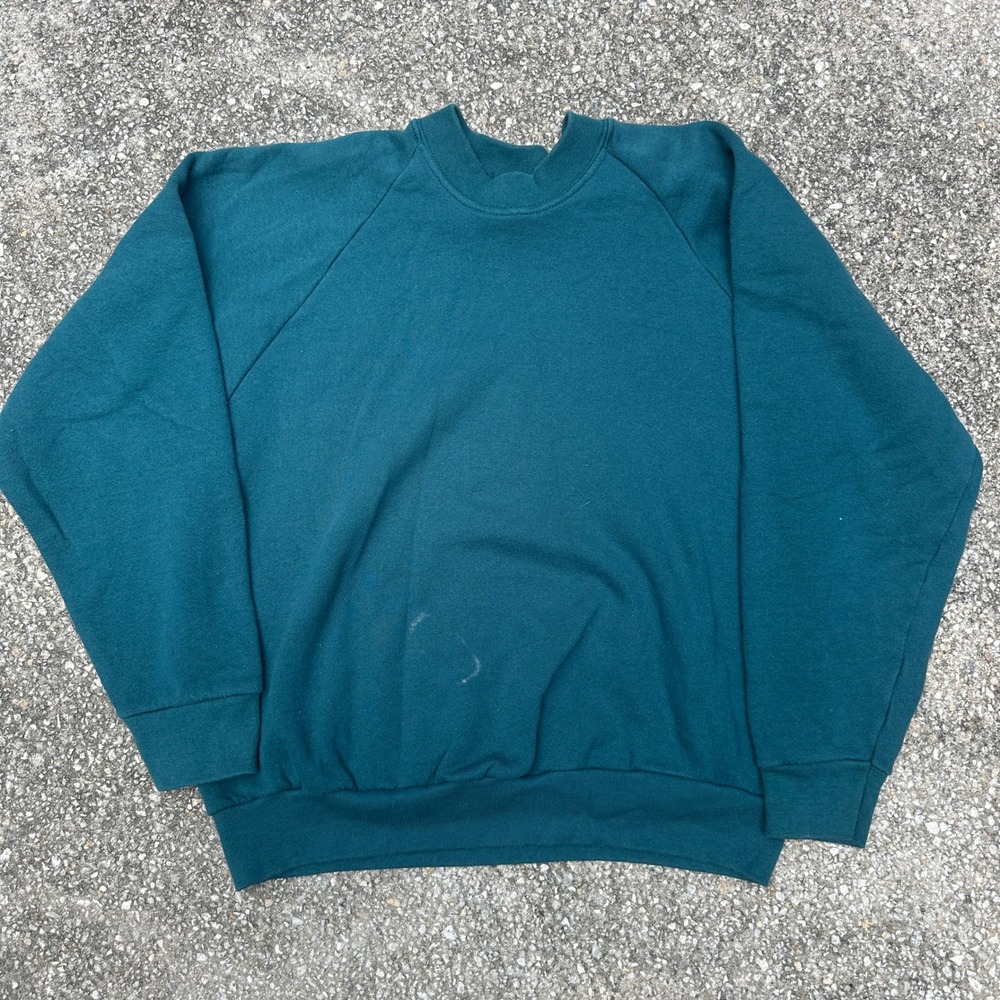 Vintage 90s Fruit of the Loom Sweatshirt Mens Large Teal Green Raglan Pullover